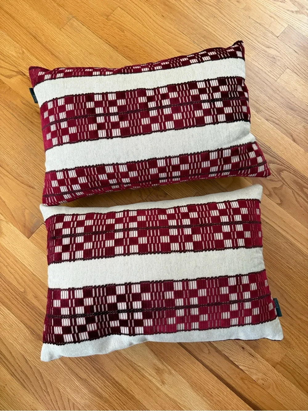 MM Studio | Set of 2 Red and Off White Patterned Throw Pillows